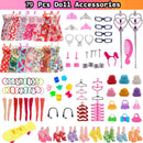 79Pcs/Set Roupas Para Bonecas Acessórios Botas De Mini Bolsas De Vestido Coroa Óculos De Cabide