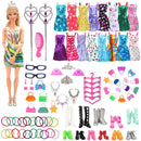 79Pcs/Set Roupas Para Bonecas Acessórios Botas De Mini Bolsas De Vestido Coroa Óculos De Cabide