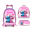 Kit mochila escolar infantil Stitch + Lancheira Térmica + Estojo de Rodinhas Reforçada